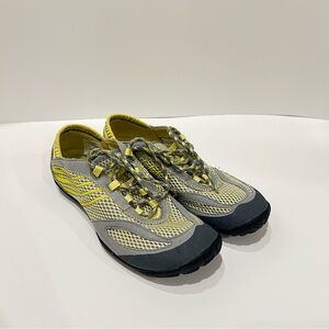 Merrell Pace Glove Acacia women's barefoot running  yellow/gray Vibram Sz 7.5
